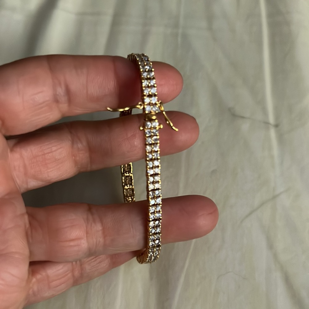 Double Row Sparkling Gold-Tone Simulated Diamonds… - image 2